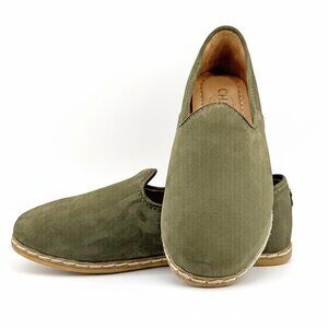 Handcrafted Artisan Olive Green Suede Slip-On Loafers by Charix - Size 36 (US 6)